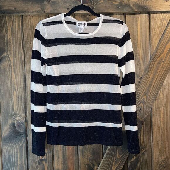 Chicos Striped Lightweight Sweater Sz 0 - Picture 1 of 4